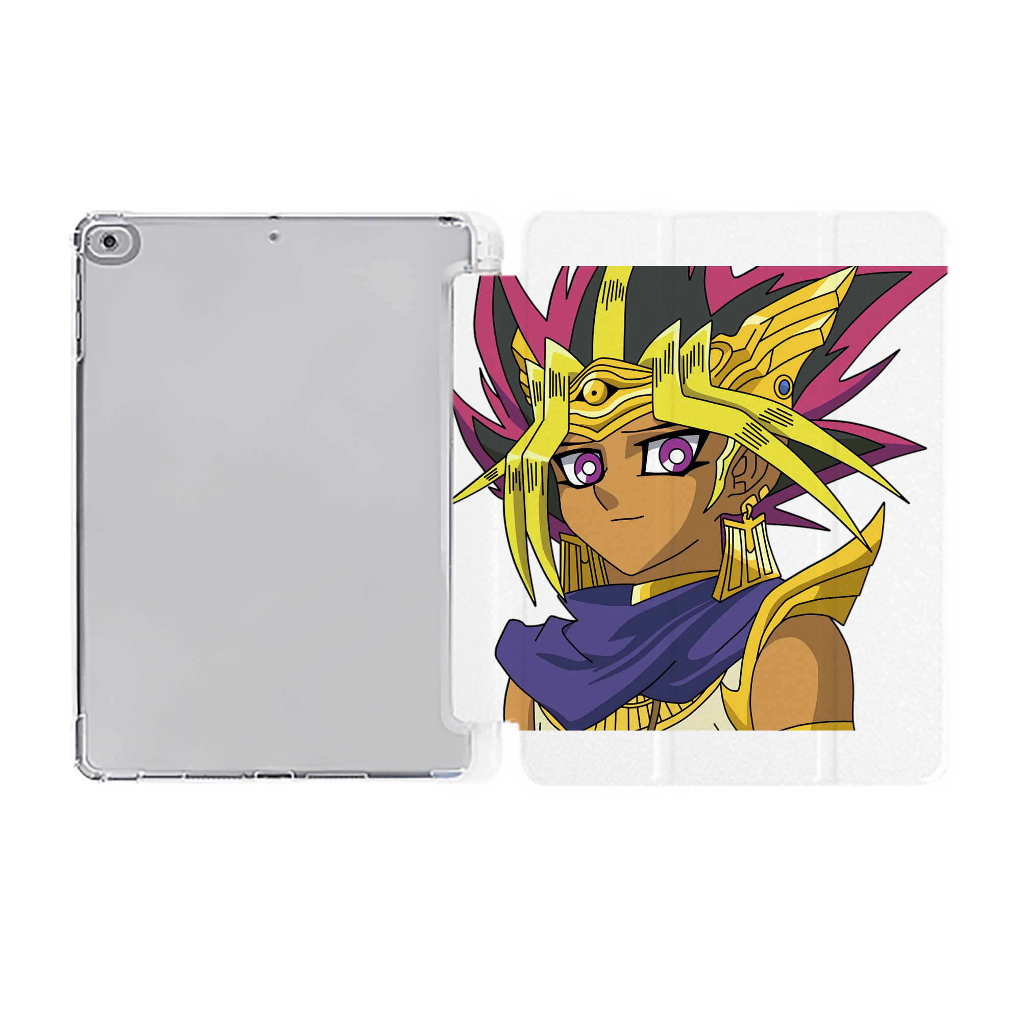 （画像用） 遊☆戯☆王 Yu-Gi-Oh! IPad ケース ペン収納付き 三つ折りスタンド PUレザー×シリコン 対応機種9.5/10.5/10.9インチ